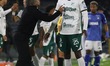 Andres Colorado and Deportivo Cali's coach Alberto Gamero talk during matchday 6 as part o...