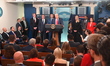 President Donald Trump speaks to reporters in the James Brady Press Briefing Room at the W...
