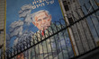 An anti-Israeli mural featuring a portrait of Prime Minister Benjamin Netanyahu is picture...