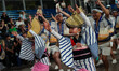 Children perform as Awa Odori dancers in full costume in Tokushima, Japan, on August 13, 2...
