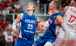 Lauri Markkanen plays during a basketball international friendly match between Poland and...