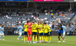 Nashville SC players huddle before kickoff during the MLS match between New York City FC a...