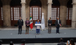 The Head of Government of Mexico City, Clara Brugada Molina, accompanied by Bertha Alcalde...