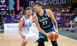 Luka Doncic and Jon Axel Gudmundsson play during the FIBA EuroBasket match between Iceland...