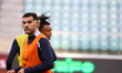 Team France trains before the game between Ukraine and France in the European Qualifiers f...