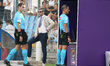 Referee Edoardo Manedeo Mazzoli of the Prato section consults the football video support f...