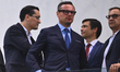 Vlad Munteanu and Andrei Vochin of the Romanian Football Association react during the Inte...
