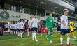 Russia and Qatar players walk onto the pitch before the International Friendly match betwe...
