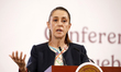 Mexican President Claudia Sheinbaum Pardo speaks during a press conference about the imple...