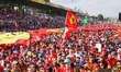 Tifosi attend the Monza GP during the free practice of the Formula 1 Pirelli Gran Premio d...