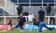 Tom Parkes of Hartlepool United warms up during the Enterprise National League match betwe...