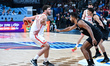 Alperen Sengun of Turkiye competes with Johannes Thiemann of Germany during the FIBA EuroB...