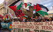 On September 24, 2025, in Turin, Italy, over two thousand people march from Piazza Castell...