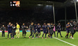 Lyon players celebrate after winning the UEFA Europa League, League phase, MD1 football ma...