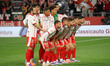 The Girona team plays during the match between Girona FC and RCD Espanyol, corresponding t...