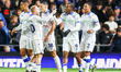Jamal Lowe of Sheffield Wednesday is congratulated for the goal by Barry Bannan during the...