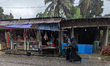 Daily life continues in a rural market despite heavy monsoon rain in Feni, Bangladesh, on...