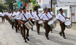 Members of Rashtriya Swayamsevak Sangh (RSS) play bank as they take part in Path Sanchalam...