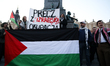 Participants in the pro-Palestinian protest ''Alarm for Gaza! SOS for the Flotilla'' expre...