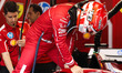Scuderia Ferrari driver #16 Charles Leclerc (MON) climbs into the SF-25 car in the garage...