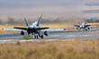 Two McDonnell Douglas EF-18M Hornet aircraft of the Spain Air Force take off from Los Llan...