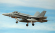 A McDonnell Douglas EF-18M Hornet aircraft of the Spanish Air Force lands at Los Llanos Ai...