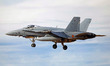 A McDonnell Douglas EF-18M Hornet aircraft of the Spanish Air Force lands at Los Llanos Ai...