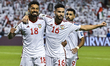 Caio Fernandes of the United Arab Emirates celebrates with a teammate after scoring a goal...