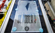 'We remember October 7' poster is seen in front of the Jewish Community Center in Krakow,...