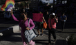 Sex workers in Mexico City, Mexico, on October 13, 2025, march on Calzada de Tlalpan to de...