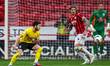 Charlie McCann of Barrow is in defensive action during the Sky Bet League 2 match between...