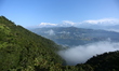 Machhapuchhre (Fishtail) mountain and the serene Phewa Lake are seen from a hill station i...