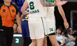 Ignas Brazdeikis of Zalgiris Kaunas is with Dustin Sleva of Zalgiris Kaunas during the Eur...