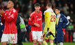 Nicolo Savona of Nottingham Forest celebrates victory during the UEFA Europa League League...