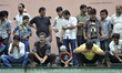 A Kid in center along with the Nepalese Muslim washes their hands, face and feet before pr...