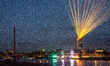 A general view of the laser show ''Comet of Europe'' by artist Klaus Gendrung is seen over...
