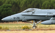 A McDonnell Douglas EF-18A Hornet of the Spanish Air Force lands at the Torrejon de Ardoz...
