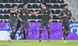 Rodrigo Machado (C) of Al Rayyan SC celebrates after scoring a goal during the Doha Bank S...