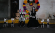 Cardboard skulls decorate the main streets of Tlahuac for Day of the Dead celebrations in...