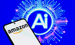 The Amazon.com logo is displayed on a mobile phone with artificial intelligence (AI) in th...
