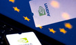 The Nvidia logo appears on a smartphone screen, and the European Flag displays as the back...