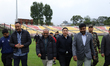 Youth and Sports Minister Bablu Gupta (in grey coat) visits the TU Cricket Ground in Kirti...