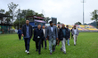 Youth and Sports Minister Bablu Gupta (in grey coat) visits the TU Cricket Ground in Kirti...