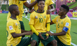 WITBOOI Emile (C) of South Africa celebrates with his teammates after scoring a goal durin...