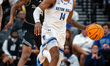 AJ Staton-McCray (14) possesses the ball for the Seton Hall Pirates during an NCAA basketb...