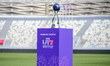 A general view shows the winners' trophy on the field before the final of the FIFA U17 Wom...