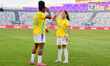 #10 Kaylane (Midfielder) of Brazil U-17 and #17 Evelin (Forward) of Brazil U-17 celebrate...