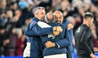 Manager Nuno Espirito Santo, the manager of West Ham, celebrates the third goal with the c...