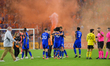 Cincinnati players celebrate after the final whistle during the Audi 2025 MLS Cup Playoffs...