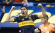 Miguel Merentiel of Boca Juniors celebrates scoring their second goal during a match betwe...